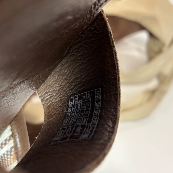 UGG Jules Tan Ribbon Strappy Tie Jute Espadrille Striped Sandals Wedge Sz 10 - Picture 12 of 12